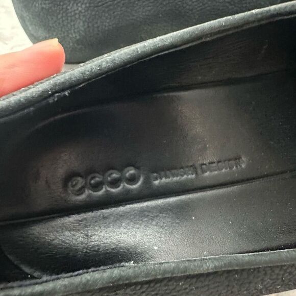 Ecco Black Nubuck Leather Block Heel Pumps Slip On Shoes Comfy Size 38 US 7-7.5 - Picture 6 of 8